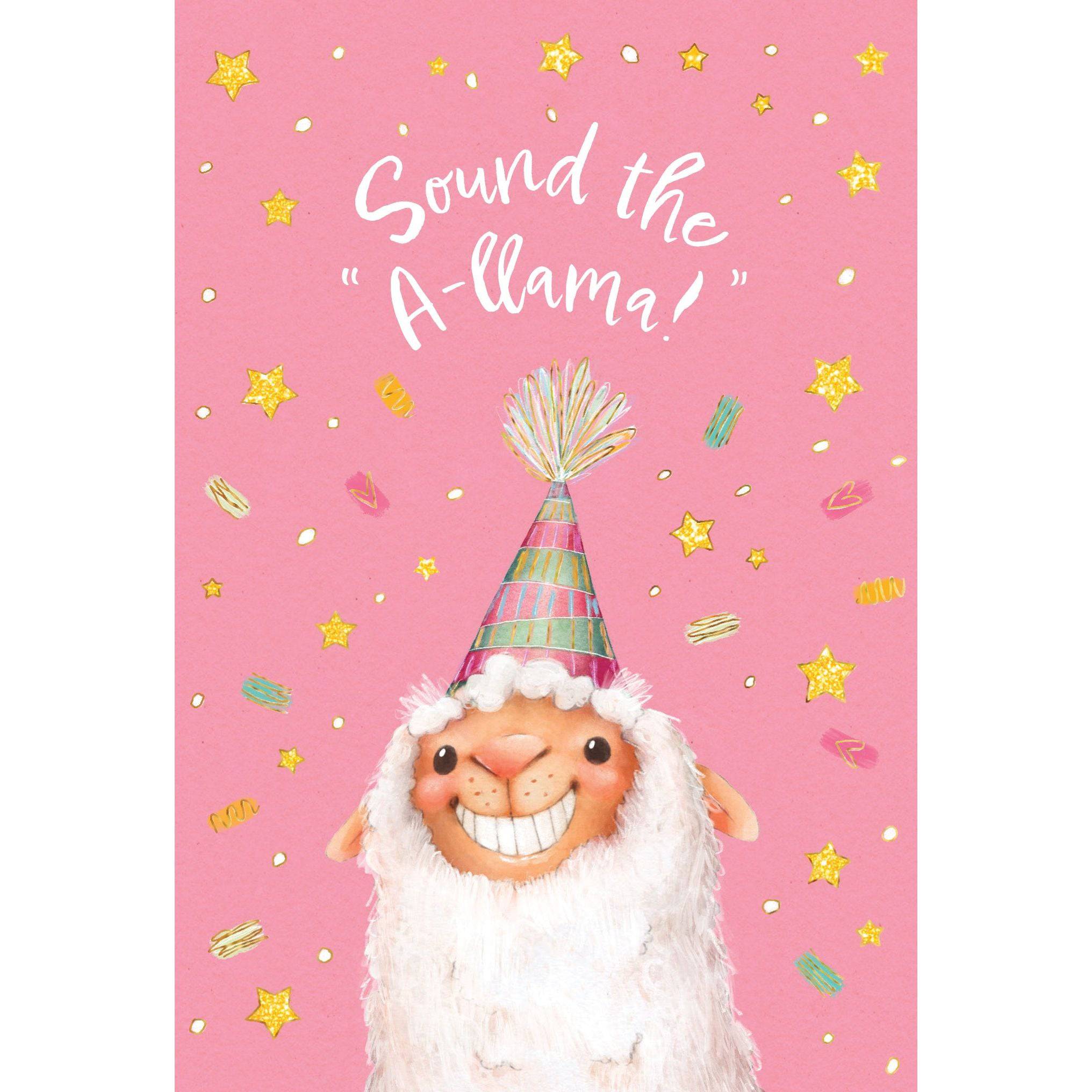 Pictura Sound The A-llama birthday card with colorful llama illustration and cheerful design for special occasions.